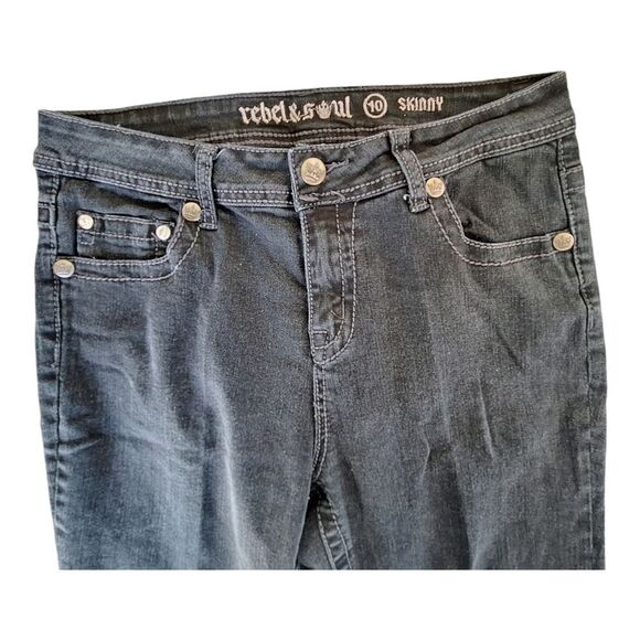 Rebel & Soul Embellished Skinny Jean Glitzy Wings Black Stretch Denim women's 10 - Picture 8 of 16